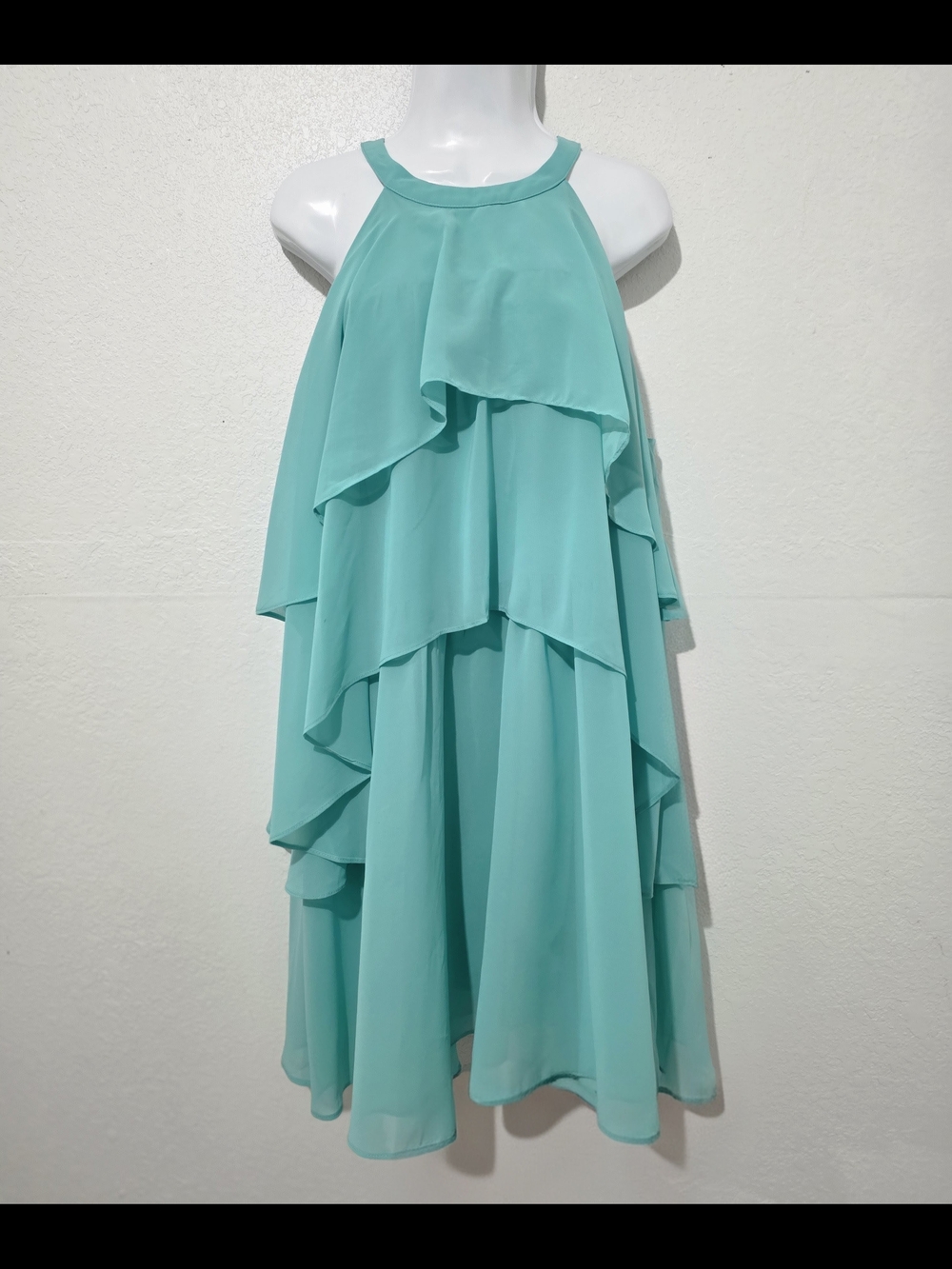 NWT Dresstells Mint Green Tiered Ruffle Chiffon Halter Dress XL